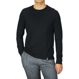 An Italian man in a Drumohr Black Ice Cotton LS T-Shirt.