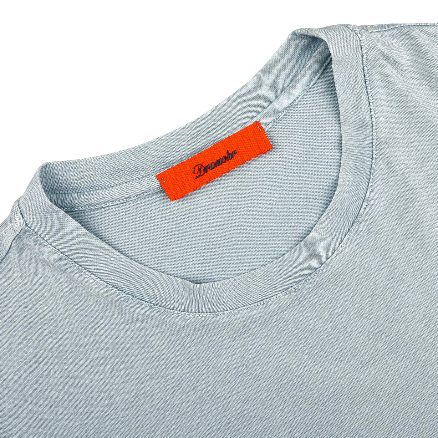 Slim fit Sky Blue Washed Cotton T-Shirt by Drumohr with an orange label at the collar featuring "Dreamer" in cursive.