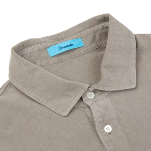 This taupe beige Cotton Piquet LS polo shirt features a blue label, originating from Italy by Drumohr.