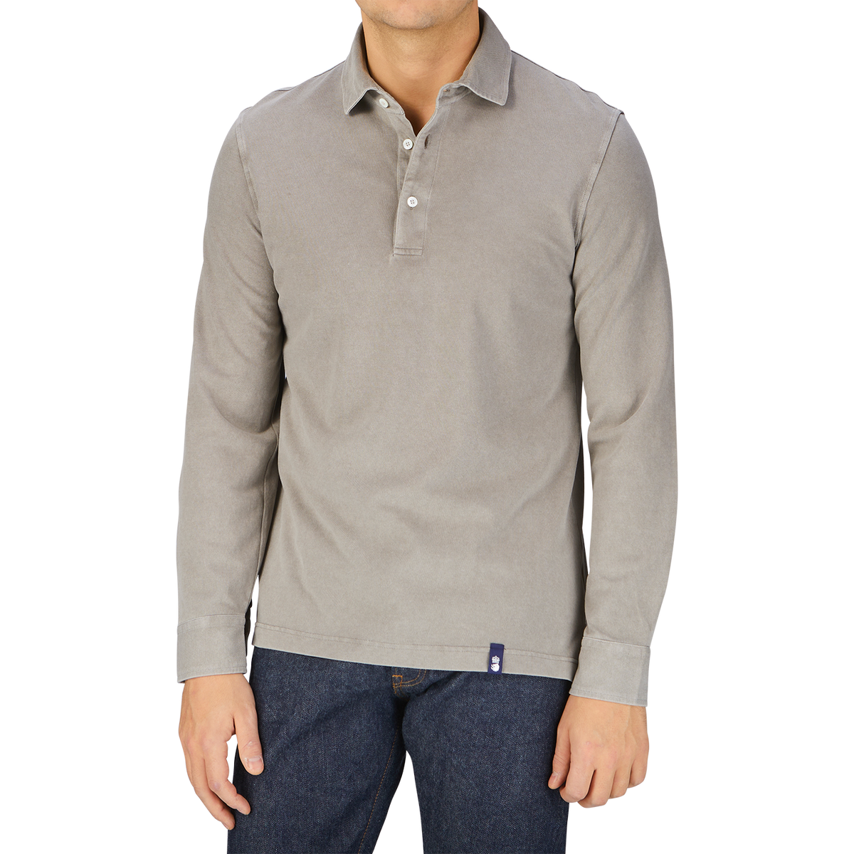 The taupe beige Cotton Piquet LS polo shirt for men from Drumohr in Italy.