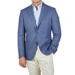 Eduard Dressler Blue Melange Wool Blend Senderik Blazer Front