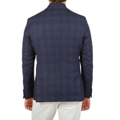 Eduard Dressler Dark Blue Checked Wool Sendrik Blazer Back