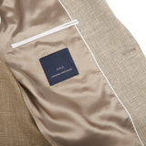 A Light Brown Wool Linen Hopsack Sendrik Blazer constructed with a wool-linen fabric, featuring an Eduard Dressler label on the back.