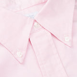 A close up of a Pink Cotton Oxford BD Regular Shirt made with cotton fabric by Far East Manufacturing.