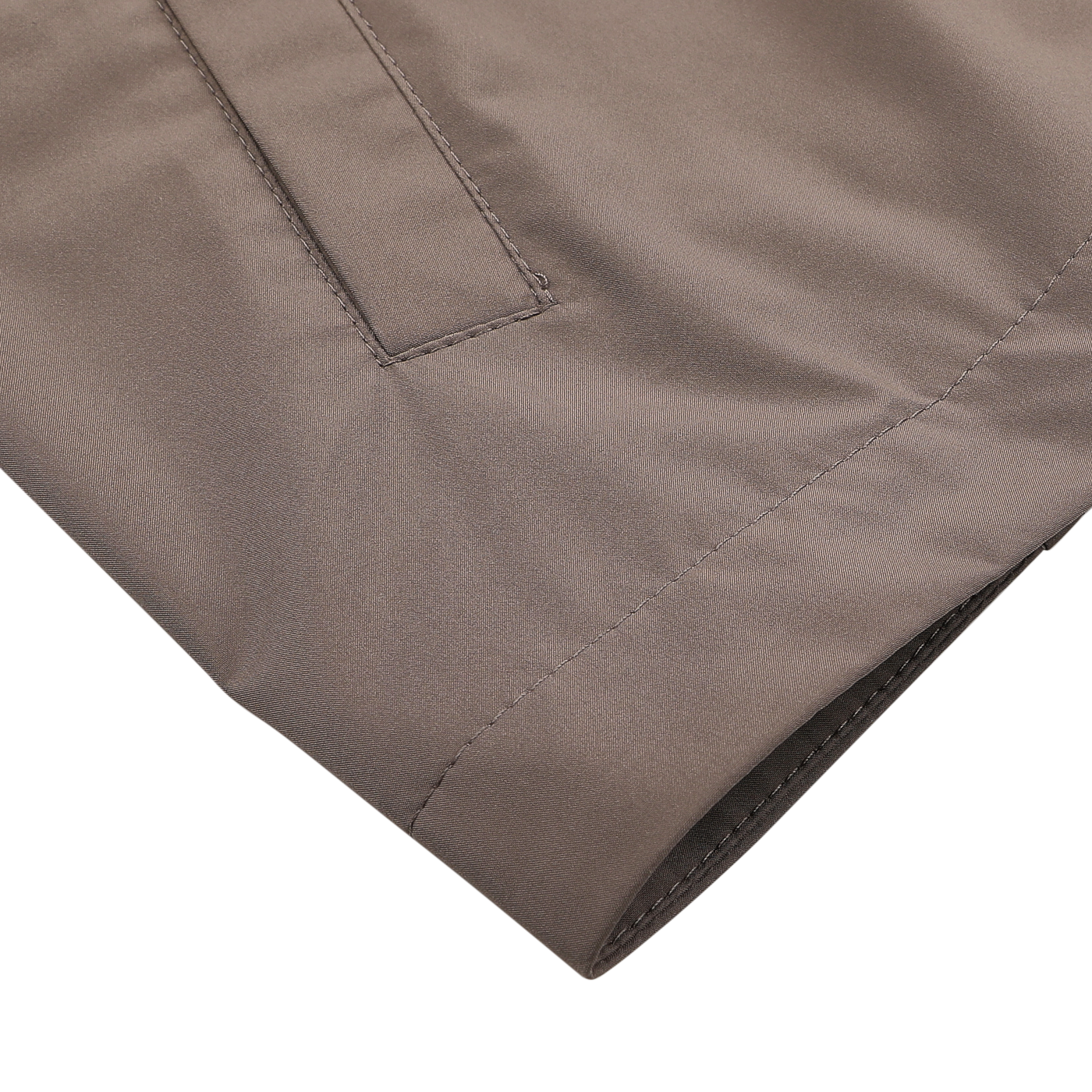 Close-up of Light Brown Nylon Rainproof Field Jacket by Fedeli, featuring a pocket and visible stitching.