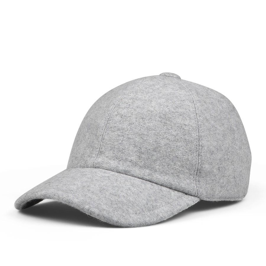 A Light Grey Felted Cashmere Cap by Fedeli, featuring a curved brim, displayed against a white background.