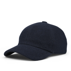 A Navy Blue Felted Cashmere Cap by Fedeli, featuring a curved brim and a button on top, perfect for blending into any storm system.