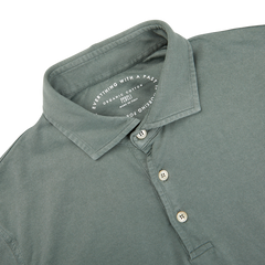 A luxury polo shirt made from Olive Green Organic Giza cotton with a button down collar by Fedeli.