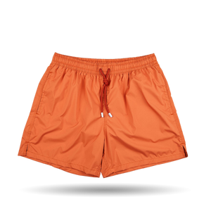 The Fedeli Rust Brown Microfiber Madeira Swim Shorts with a mesh lining.