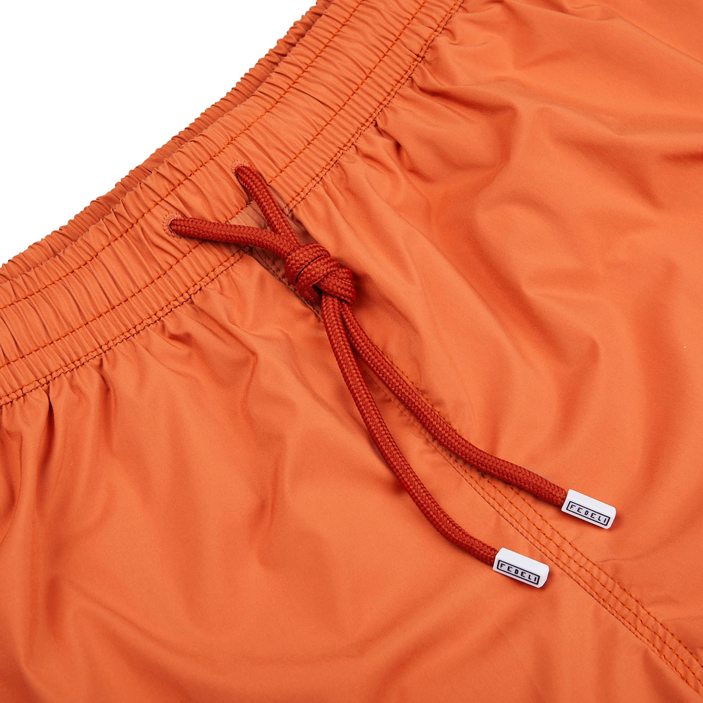 Fedeli Rust Brown Microfiber Madeira Swim Shorts with a drawstring and mesh lining.