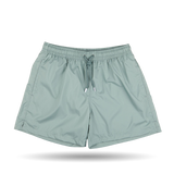 Sage Green Madeira Microfiber swim shorts by Fedeli with an elastic waistband displayed on a plain white background.