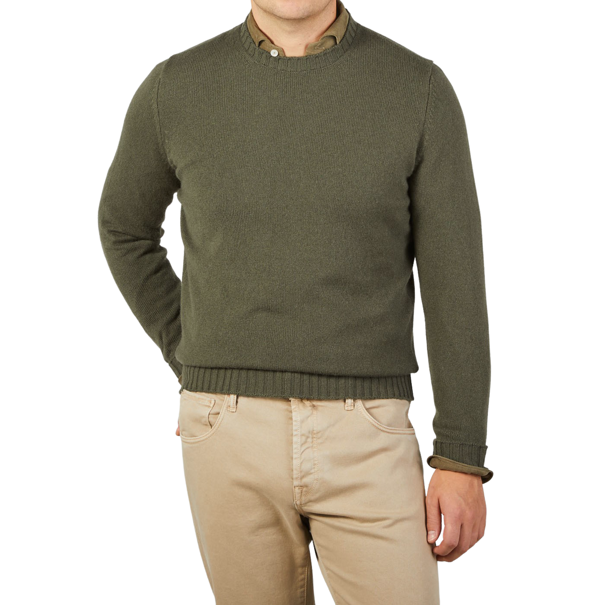 Filippo De Laurentiis Loden Green Wool Cashmere Crewneck Sweater Front