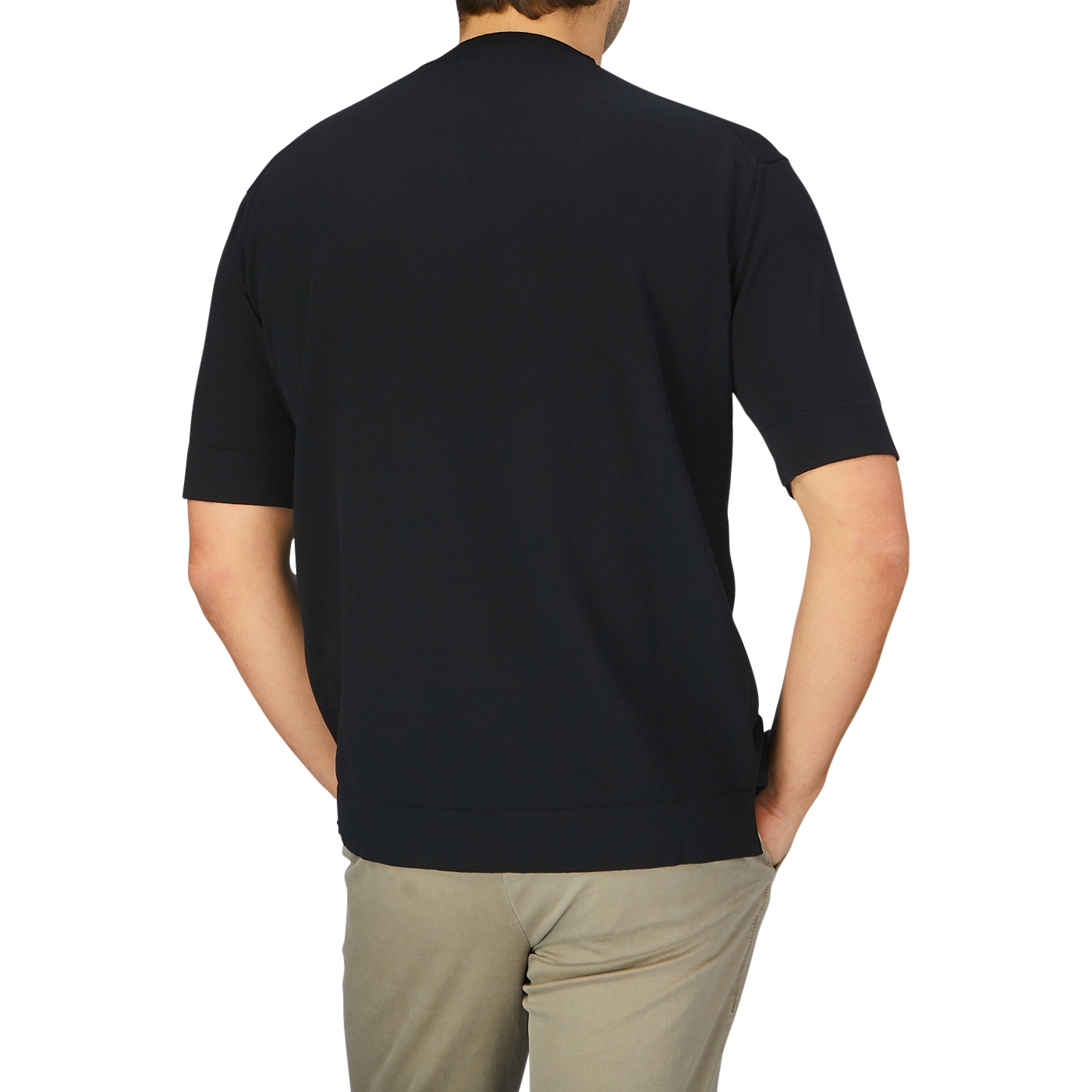 A man in a Filippo de Laurentiis Black Crepe Cotton Oversized T-Shirt.