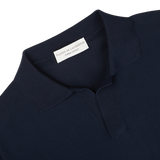 Navy Blue Crepe Cotton Polo Shirt with a visible label stating "Filippo de Laurentiis, 100% cotton" on the inner collar.
