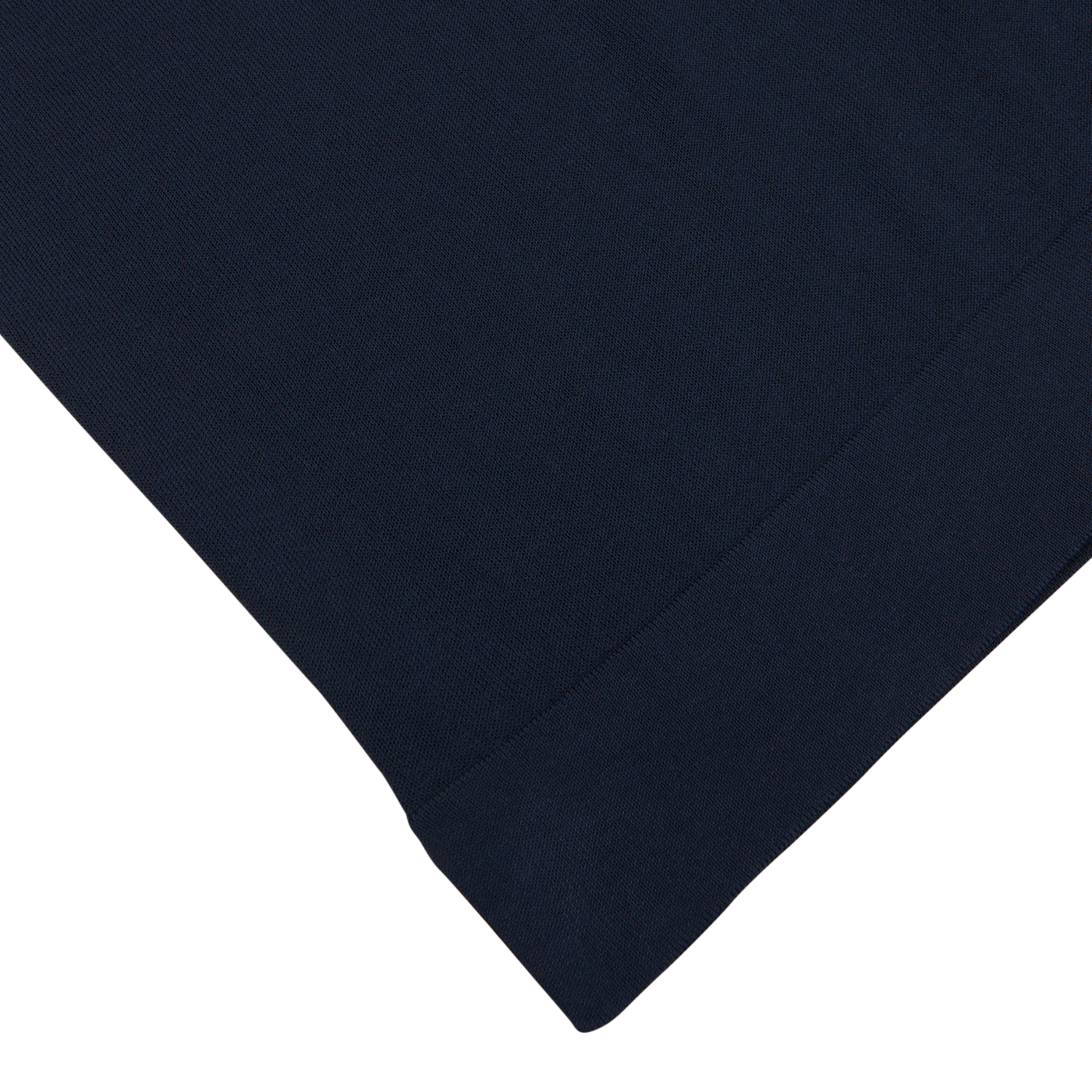 A close-up image of a Filippo de Laurentiis navy blue crepe cotton polo shirt with a folded corner, set against a white background.