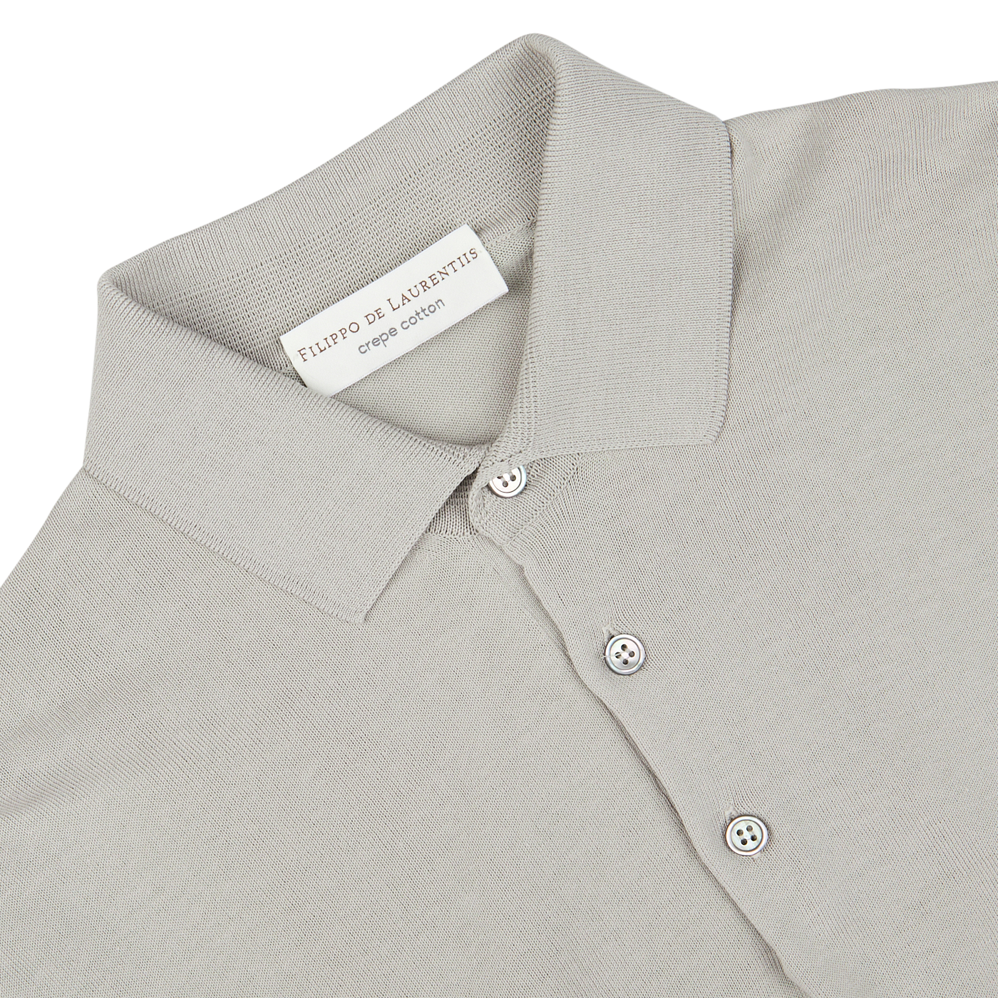 Nebbia Grey Crepe Cotton polo shirt from Filippo de Laurentiis with visible brand label on collar and button-up detail.