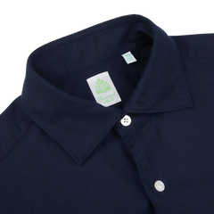 Finamore Dark Blue Cotton Flannel Casual Shirt Collar