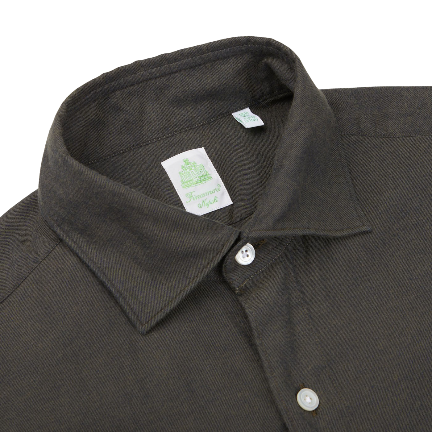 Finamore Dark Green Cotton Flannel Casual Shirt Collar