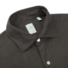 Finamore Dark Green Cotton Flannel Casual Shirt Collar