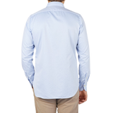 Finamore Light Blue Fine Cotton Twill Cut-Away Shirt Back