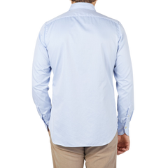 Finamore Light Blue Fine Cotton Twill Cut-Away Shirt Back