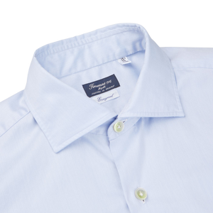 Finamore Light Blue Fine Cotton Twill Cut-Away Shirt Collar