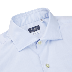 Finamore Light Blue Fine Cotton Twill Cut-Away Shirt Collar