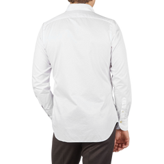 Finamore White Fine Cotton Twill Cut-Away Shirt Back