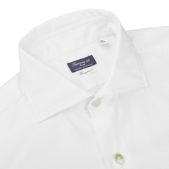 Finamore White Fine Cotton Twill Cut-Away Shirt Collar