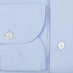 A handmade Light Blue Washed Cotton Twill Shirt by Finamore, featuring buttons.