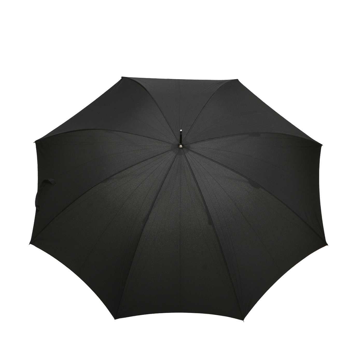 The Fox Umbrellas Black Dark Hardwood Handle Umbrella, handmade in England, opens gracefully against a plain white background.