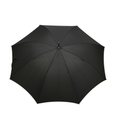 The Fox Umbrellas Black Dark Hardwood Handle Umbrella, handmade in England, opens gracefully against a plain white background.