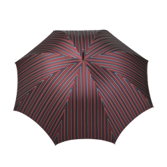 A top view of the Red Blue Striped Maple Handle Umbrella by Fox Umbrellas showcases a pattern of red, blue, and white stripes forming concentric shapes.