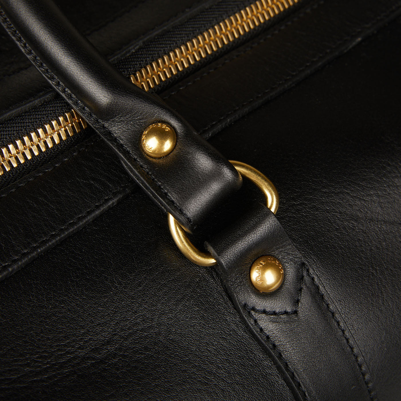 Frank Clegg Black Tumbled Leather Hampton Travel Duffle Detail