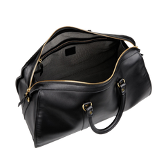 Frank Clegg Black Tumbled Leather Hampton Travel Duffle Open