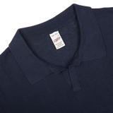 A slim fit Dark Blue Cotton Linen Polo Shirt with a collar from G.R.P.