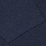 A close up of a G.R.P dark blue cotton-linen blend polo shirt.