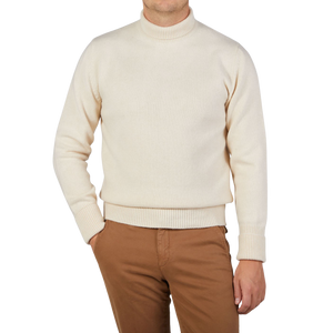 G.R.P Ecru Wool Cashmere Mock Neck Sweater Front