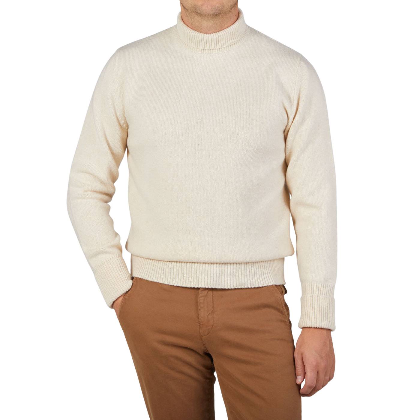 G.R.P Ecru Wool Cashmere Mock Neck Sweater Front