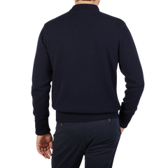 G.R.P Navy Blue Wool Cashmere Mock Neck Sweater Back