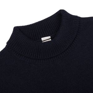 G.R.P Navy Blue Wool Cashmere Mock Neck Sweater Collar