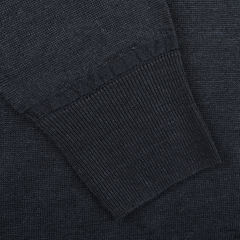 Close-up of a G.R.P Dark Blue Linen Crewneck Sweater sleeve, highlighting the cuff and detailed knit texture.