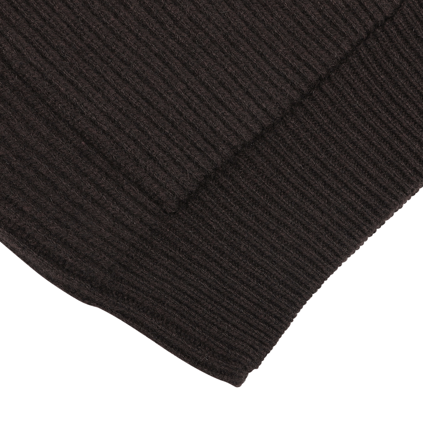 Close-up image of a folded Dark Brown Wool Cashmere Zip Jacket by G.R.P, displaying its texture and knit pattern.