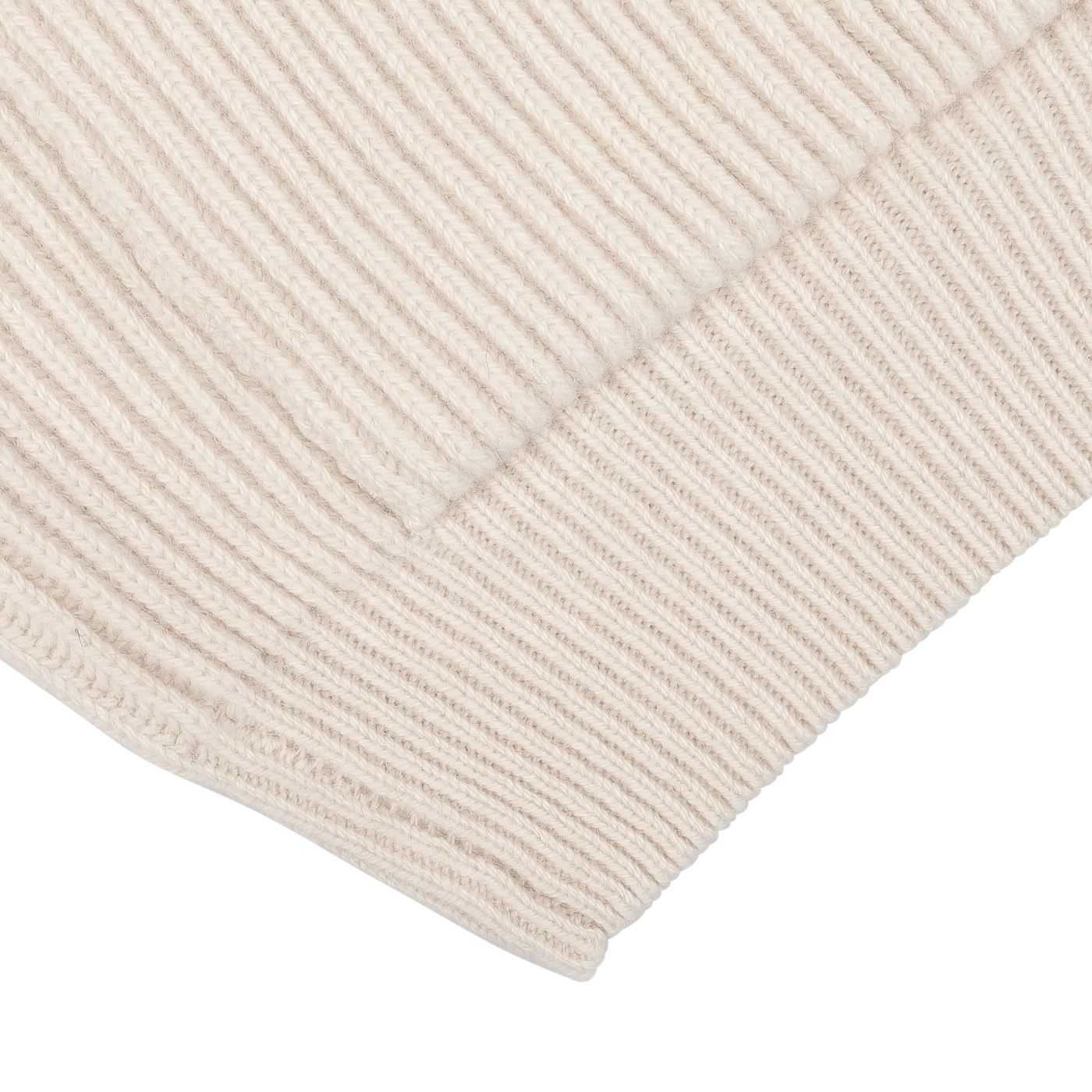 Close-up image of the Ecru Beige Wool Cashmere Knitted Jacket by G.R.P, featuring a ribbed texture and a horizontally aligned pattern.