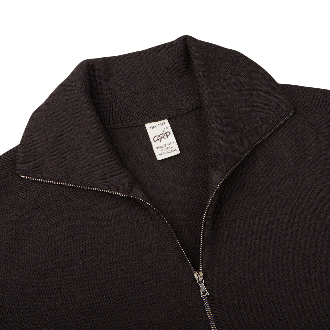 A G.R.P Brown Melange Merino Wool Zip Jacket made of merino wool.