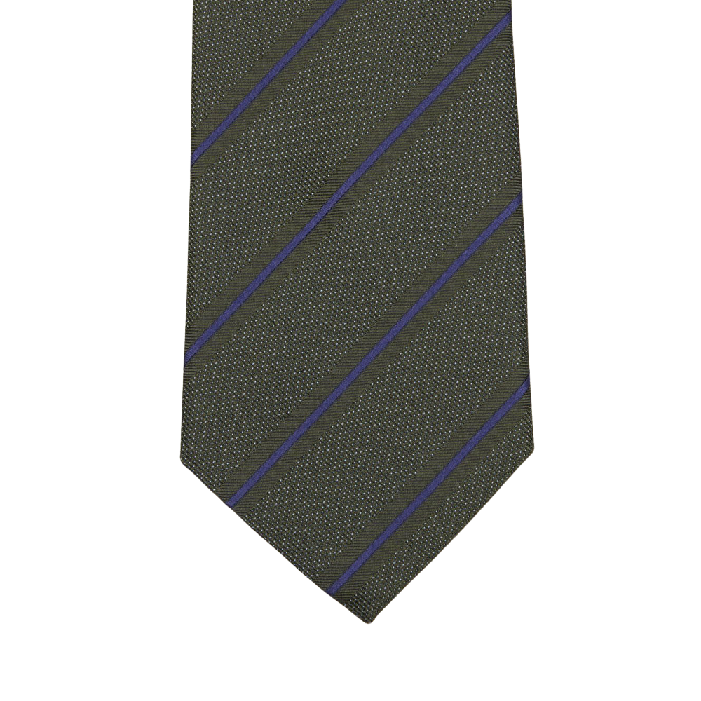 Gierre Milano Dark Green Blue Striped Silk Lined Tie Tip