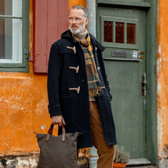 Gloverall Navy Blue Wool Monty Duffel Coat Model