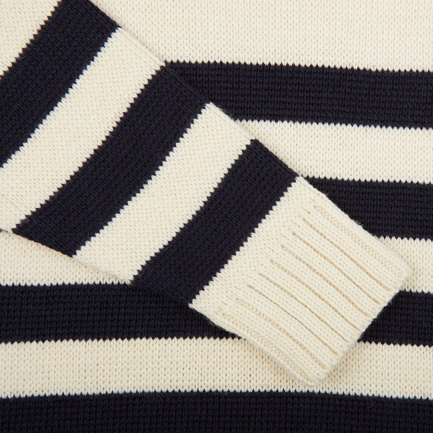 A cozy Ecru Blue Striped Wool Rollneck sweater in pure wool by Gloverall.