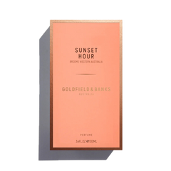 The "Sunset Hour" 100ml Eau De Parfum by Goldfield & Banks captivates with its citrus and floral aroma, beautifully complemented by its pink and gold design.