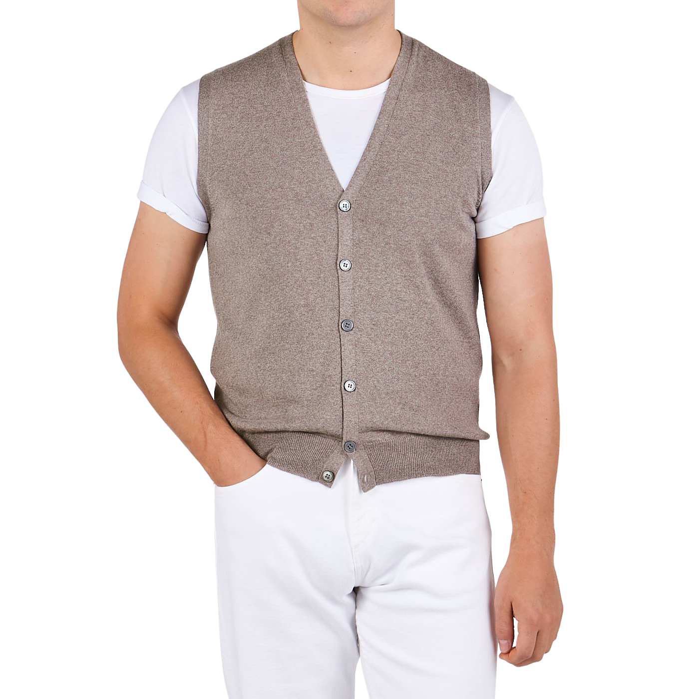 Gran Sasso Beige Extra Fine Merino Wool Vest Front